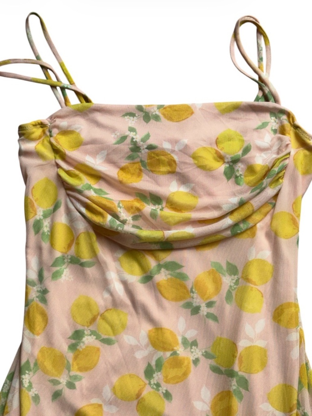 SEE YOU MONDAY Pink Cowl-Neck Midi Slip Dress with Yellow Lemon Print Sz Medium - Picture 3 of 11